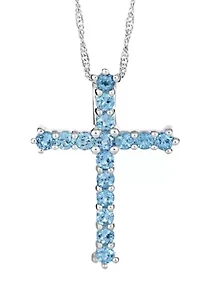 Sterling Silver Blue Topaz Cross Pendant Necklace