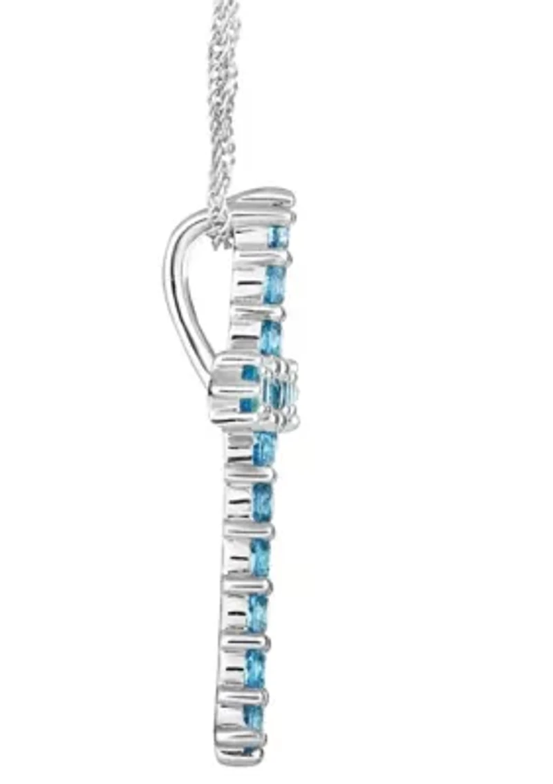Sterling Silver Blue Topaz Cross Pendant Necklace