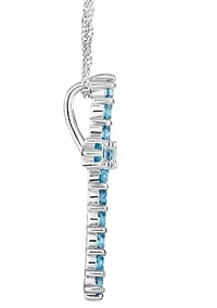 Sterling Silver Blue Topaz Cross Pendant Necklace