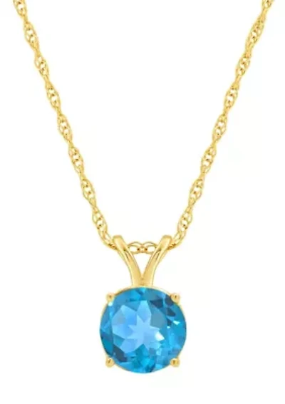 14K Yellow Gold 7mm Round Blue Topaz Pendant Necklace