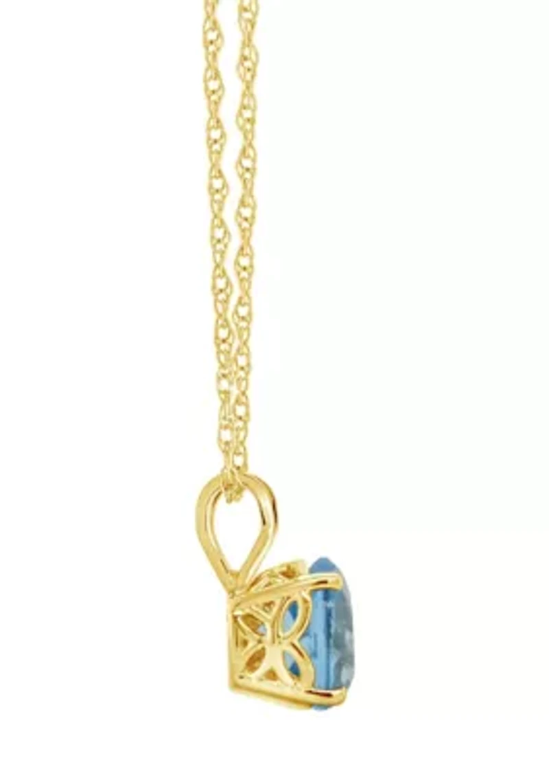 14K Yellow Gold 7mm Round Blue Topaz Pendant Necklace