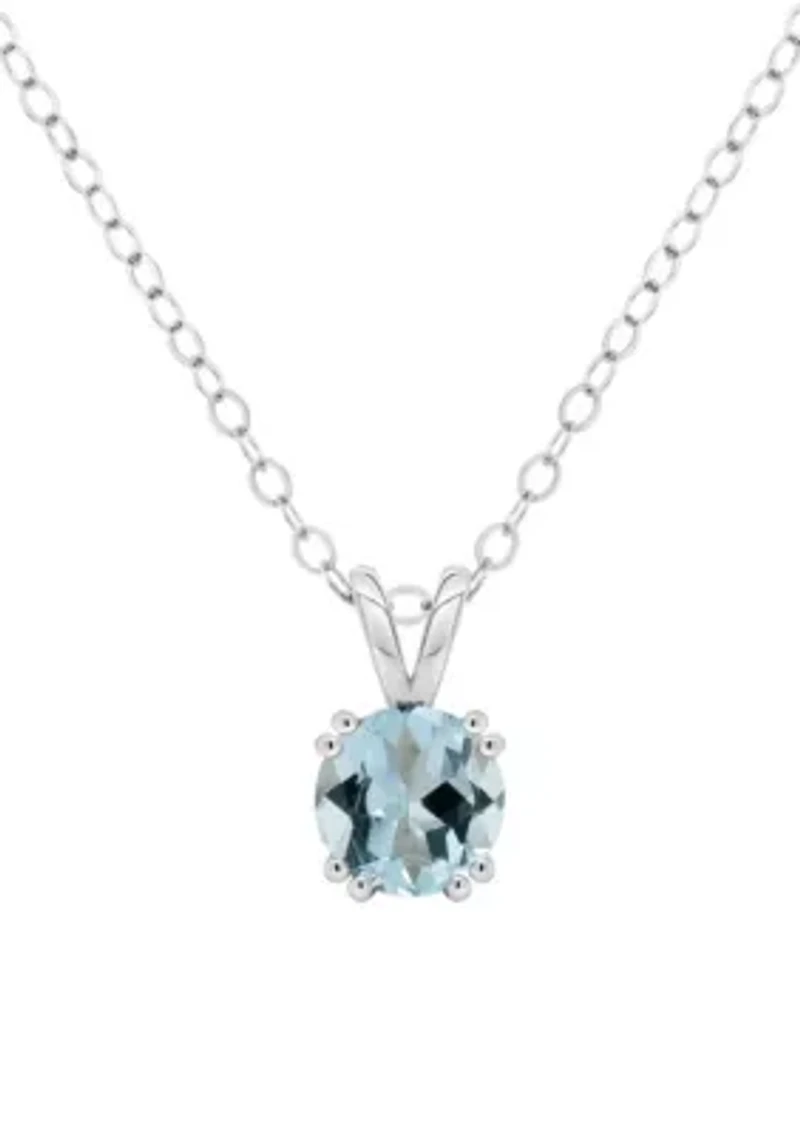 Sterling Silver 7mm Round Aquamarine Pendant Necklace