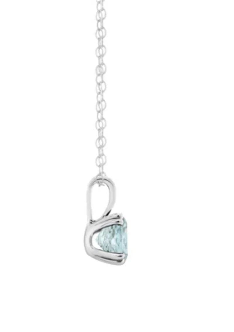 Sterling Silver 7mm Round Aquamarine Pendant Necklace