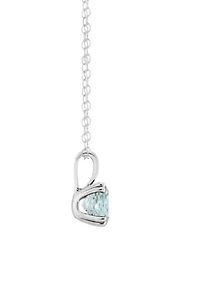 Sterling Silver 7mm Round Aquamarine Pendant Necklace