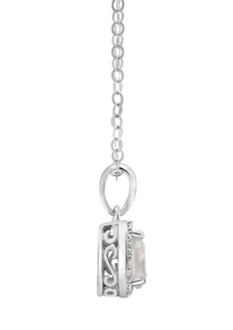 Sterling Silver 6x4mm Pear Shaped Moonstone Diamond Accent Halo Pendant Necklace