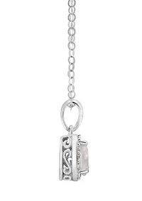 Sterling Silver 6x4mm Pear Shaped Moonstone Diamond Accent Halo Pendant Necklace