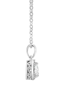 Sterling Silver 6x4mm Pear Shaped White Topaz Diamond Accent Halo Pendant Necklace