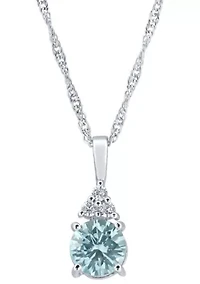 Lab Created Sterling Silver 7mm Round Simulated Aquamarine And Created White Sapphire Pendant Necklace