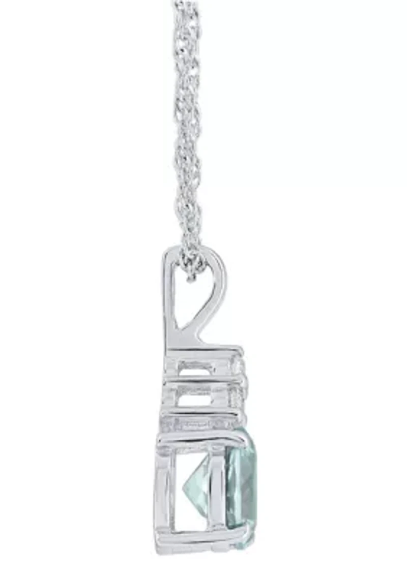 Lab Created Sterling Silver 7mm Round Simulated Aquamarine And Created White Sapphire Pendant Necklace