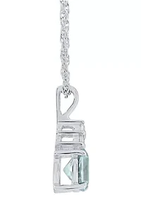 Lab Created Sterling Silver 7mm Round Simulated Aquamarine And Created White Sapphire Pendant Necklace