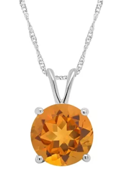 Sterling Silver 8mm Round Citrine Pendant Necklace