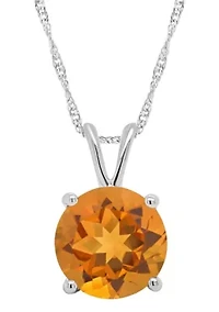 Sterling Silver 8mm Round Citrine Pendant Necklace
