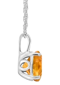 Sterling Silver 8mm Round Citrine Pendant Necklace