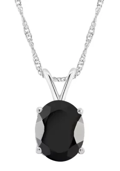 Sterling Silver 10x8mm Oval Black Agate Pendant Necklace
