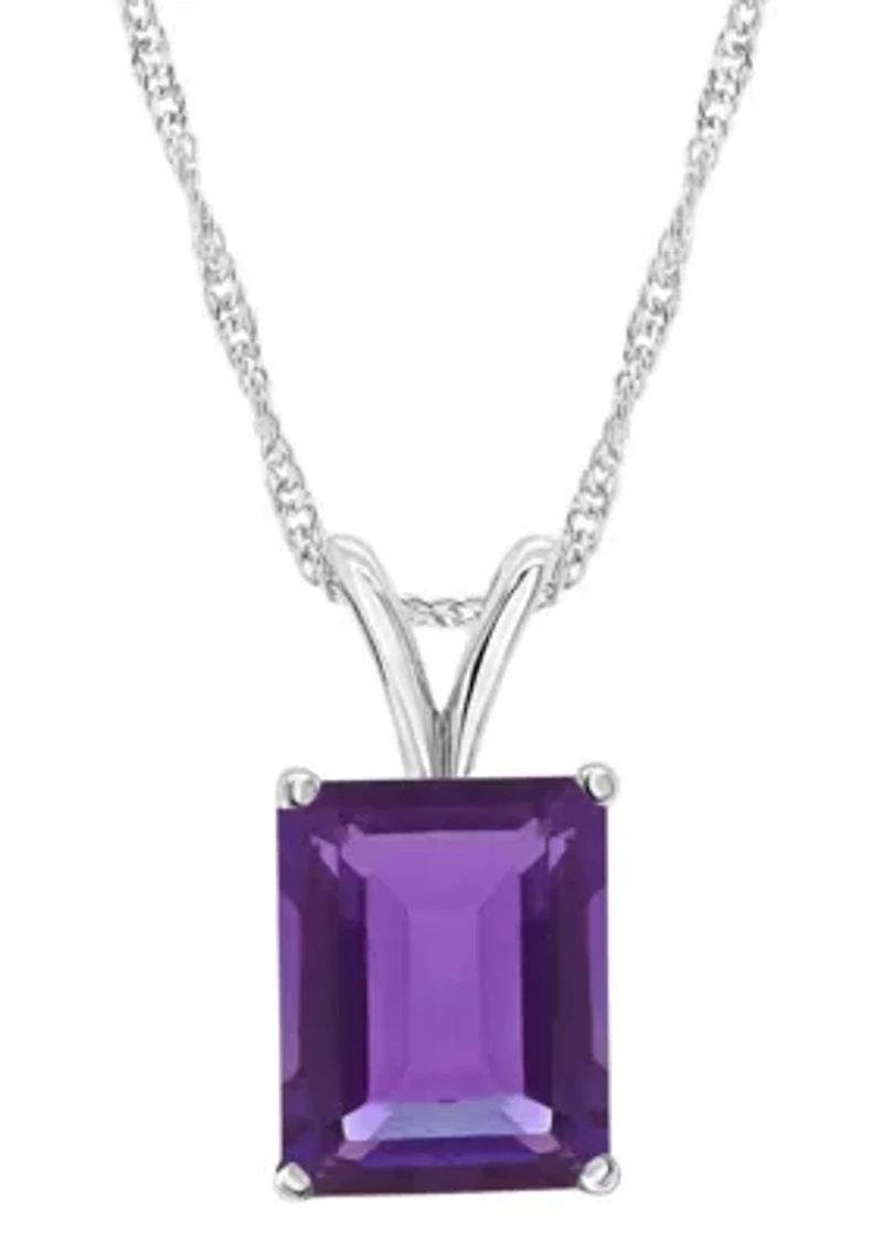 Sterling Silver 10x8mm Emerald Cut Amethyst Pendant Necklace