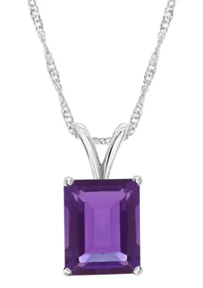 Sterling Silver 10x8mm Emerald Cut Amethyst Pendant Necklace