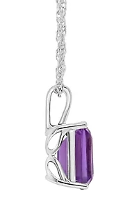 Sterling Silver 10x8mm Emerald Cut Amethyst Pendant Necklace