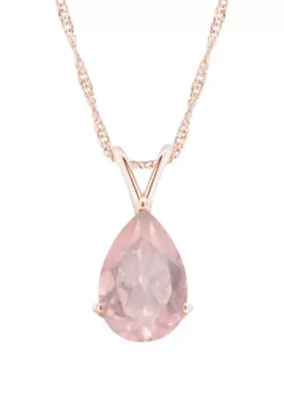 Sterling Silver/14K Rose Gold Plated 12x8mm Pear Shape Rose Quartz Pendant Necklace