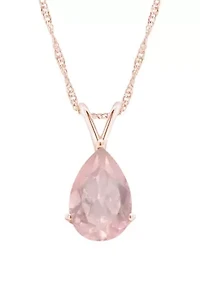 Sterling Silver/14K Rose Gold Plated 12x8mm Pear Shape Rose Quartz Pendant Necklace