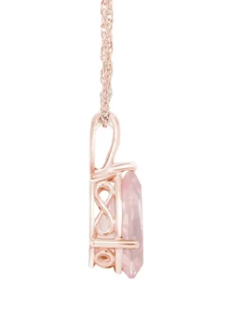 Sterling Silver/14K Rose Gold Plated 12x8mm Pear Shape Rose Quartz Pendant Necklace