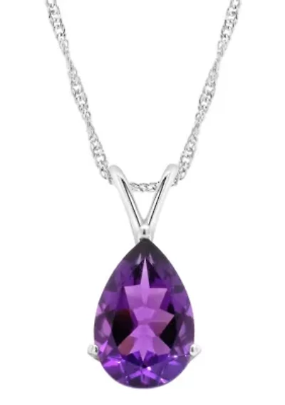 Sterling Silver 12x8mm Pear Shape Amethyst Pendant Necklace