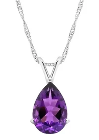 Sterling Silver 12x8mm Pear Shape Amethyst Pendant Necklace
