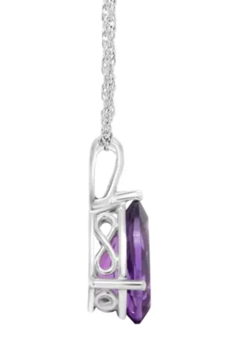 Sterling Silver 12x8mm Pear Shape Amethyst Pendant Necklace