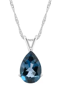 Sterling Silver 12x8mm Pear Shape London Blue Topaz Pendant Necklace