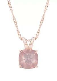 Sterling Silver/14K Rose Gold Plated 8mm Cushion Rose Quartz Pendant Necklace