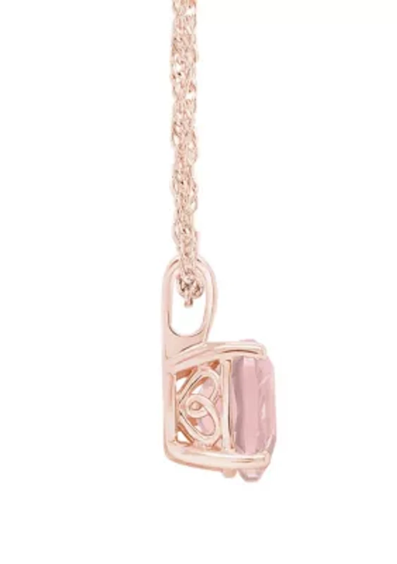 Sterling Silver/14K Rose Gold Plated 8mm Cushion Rose Quartz Pendant Necklace