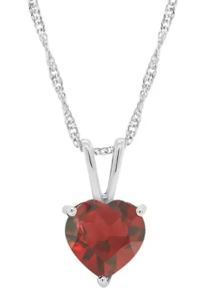 Sterling Silver 8mm Heart Shape Garnet Pendant Necklace