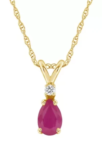 14K Gold 6x4 Pear Shape Ruby Diamond Accent Pendant