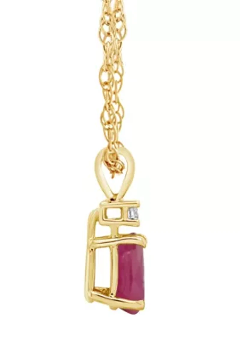 14K Gold 6x4 Pear Shape Ruby Diamond Accent Pendant