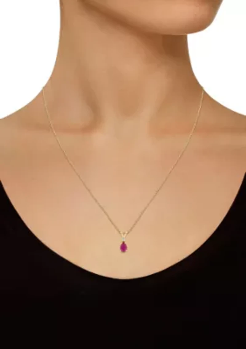 14K Gold 6x4 Pear Shape Ruby Diamond Accent Pendant