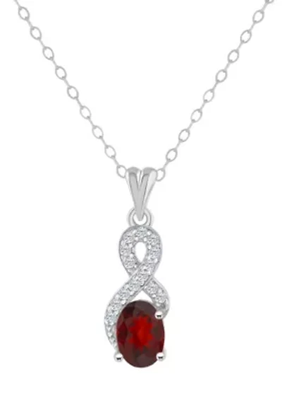 Sterling Silver 7x5mm Oval Garnet and White Topaz Accent Pendant Necklace