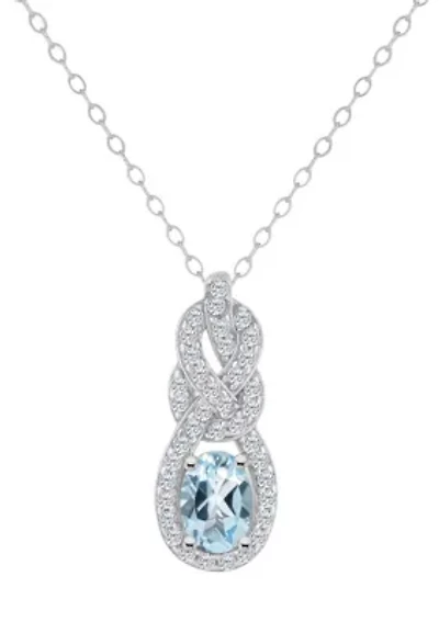 Sterling Silver 7x5mm Oval Sky Blue Topaz and White Topaz Accent Pendant Necklace