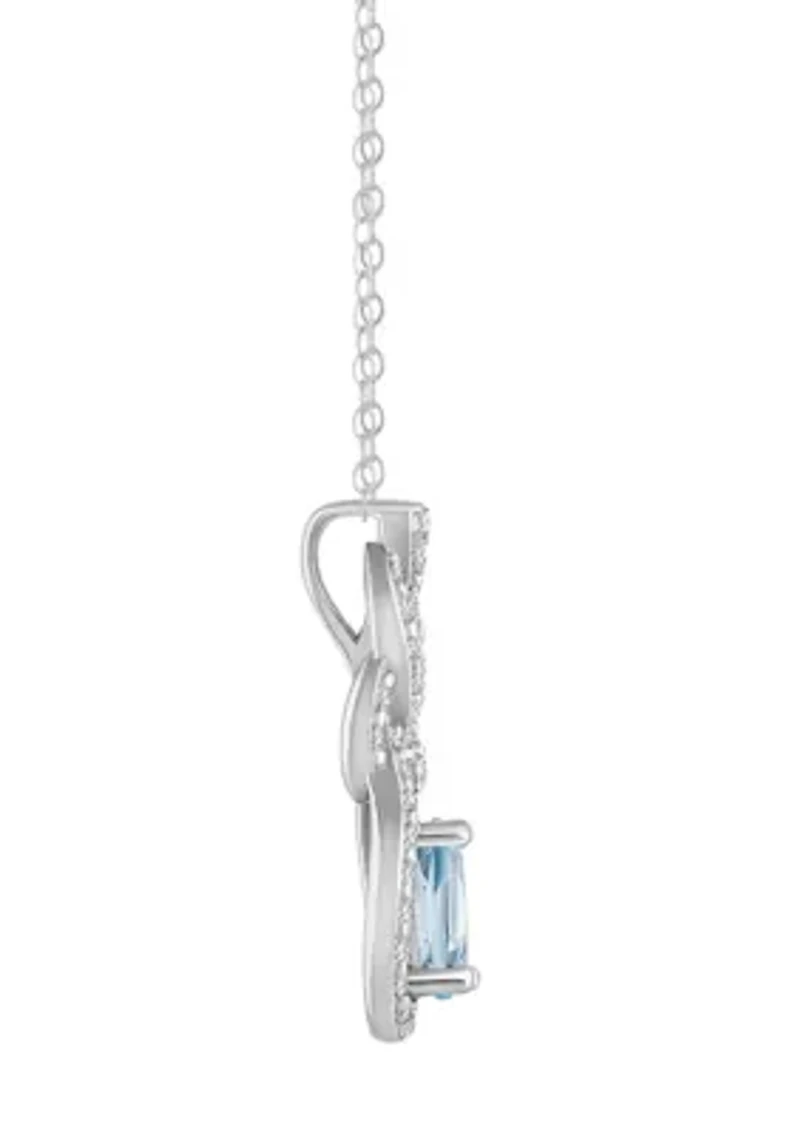 Sterling Silver 7x5mm Oval Sky Blue Topaz and White Topaz Accent Pendant Necklace