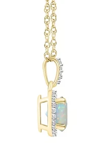Lab Created 10K Yellow Gold 7mm Round Created Opal & Created White Sapphire Halo Pendant Necklace