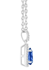 Lab Created 10K White Gold 8x5mm Pear Shape Created Sapphire & Created White Sapphire Halo Pendant Necklace