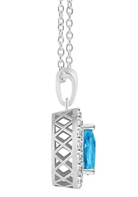 Sterling Silver 8x5mm Pear Shape Blue Topaz And White Topaz Halo Pendant Necklace