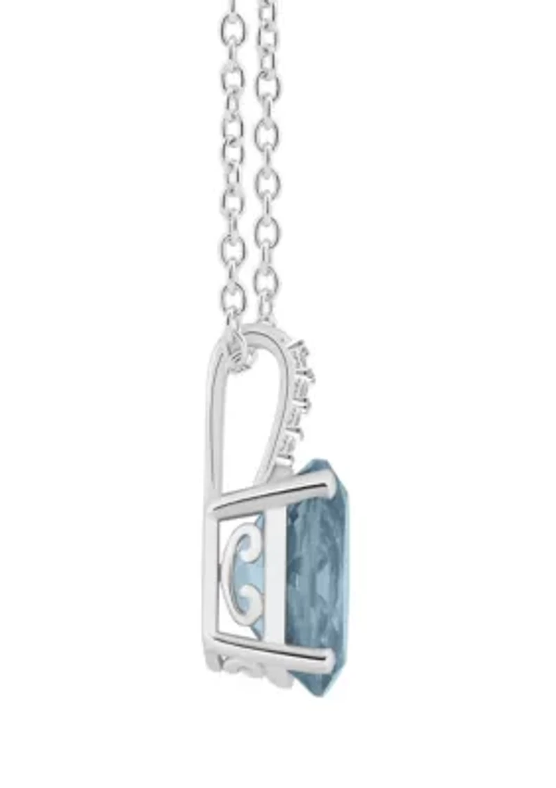 Sterling Silver 10x8mm Oval Sky Blue Topaz Diamond Accent Pendant Necklace