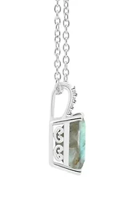 Sterling Silver 10x8mm Emerald Cut Labradorite Diamond Accent Pendant Necklace