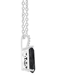 Sterling Silver 12x8mm Pear Shape Black Onyx Diamond Accent Pendant Necklace