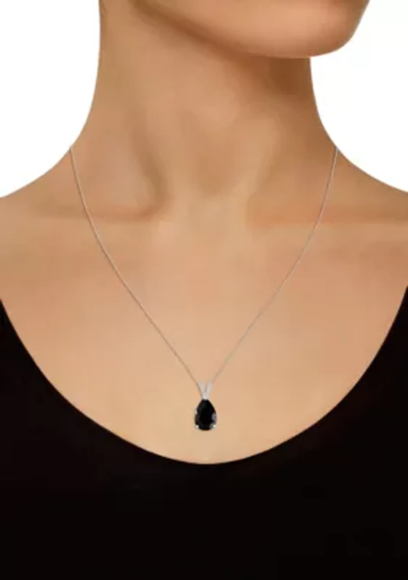 Sterling Silver 12x8mm Pear Shape Black Onyx Diamond Accent Pendant Necklace