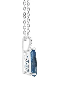Sterling Silver 12x8mm Pear Shape London Blue Topaz Diamond Accent Pendant Necklace