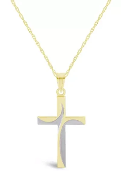 14K Two Tone Gold Cross Pendant Necklace