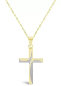 14K Two Tone Gold Cross Pendant Necklace