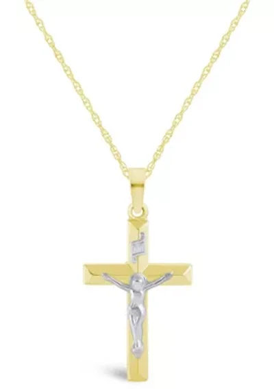 14K Two Tone Gold Crucifix Cross Pendant Necklace
