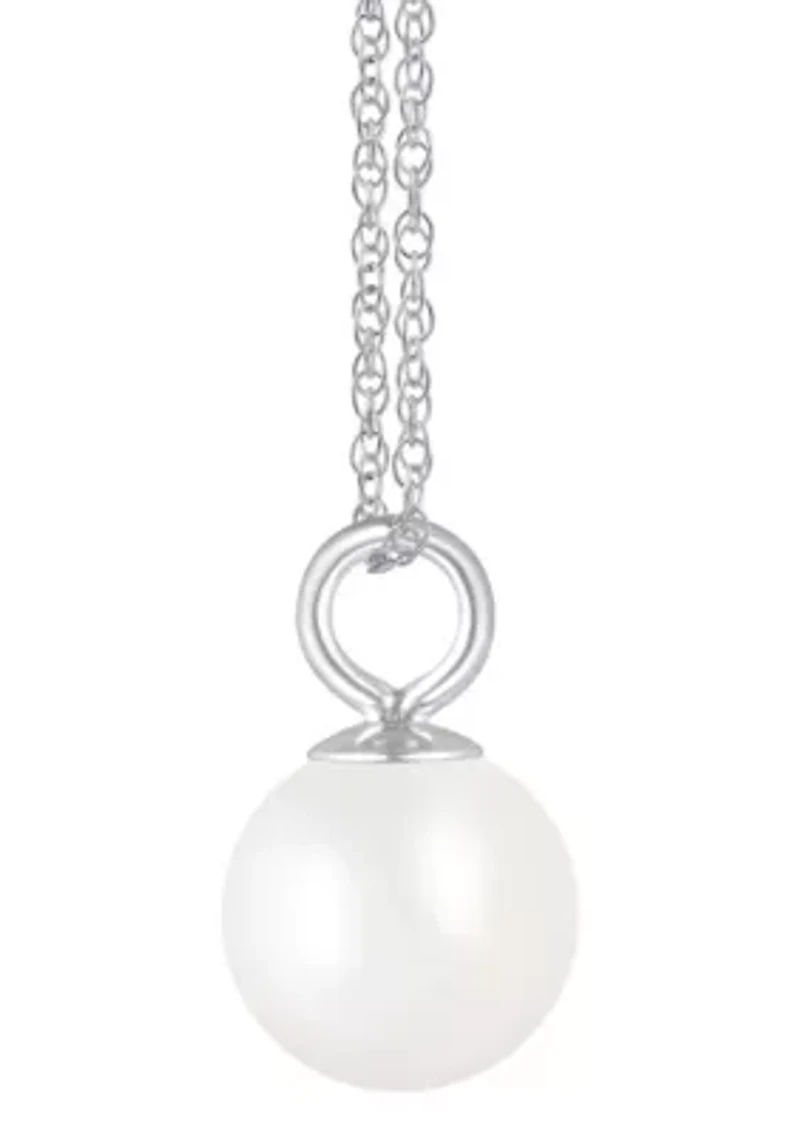 Sterling Silver 6mm Round Pearl Pendant Necklace