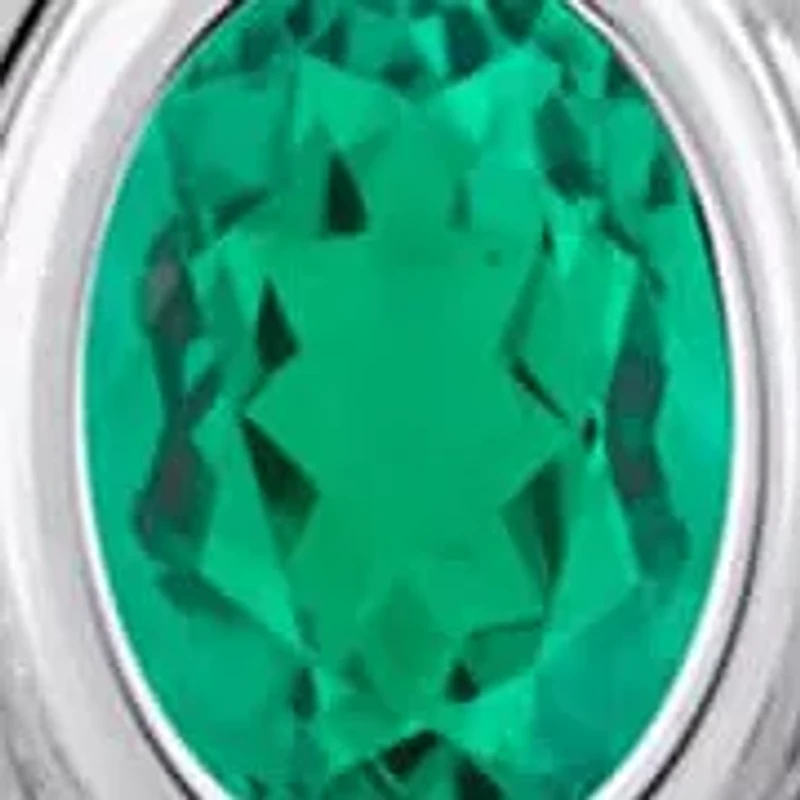 Lab Created Sterling Silver 6x4mm Oval Created Emerald Locket Pendant Necklace